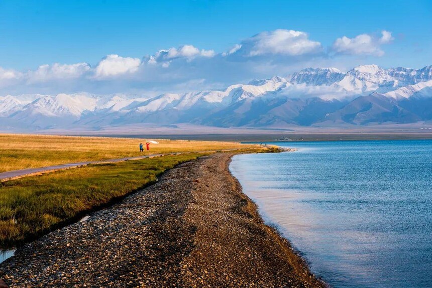 Open Xinjiang lake water at first light, much like the north shore of Bosten Lake near Hoxud