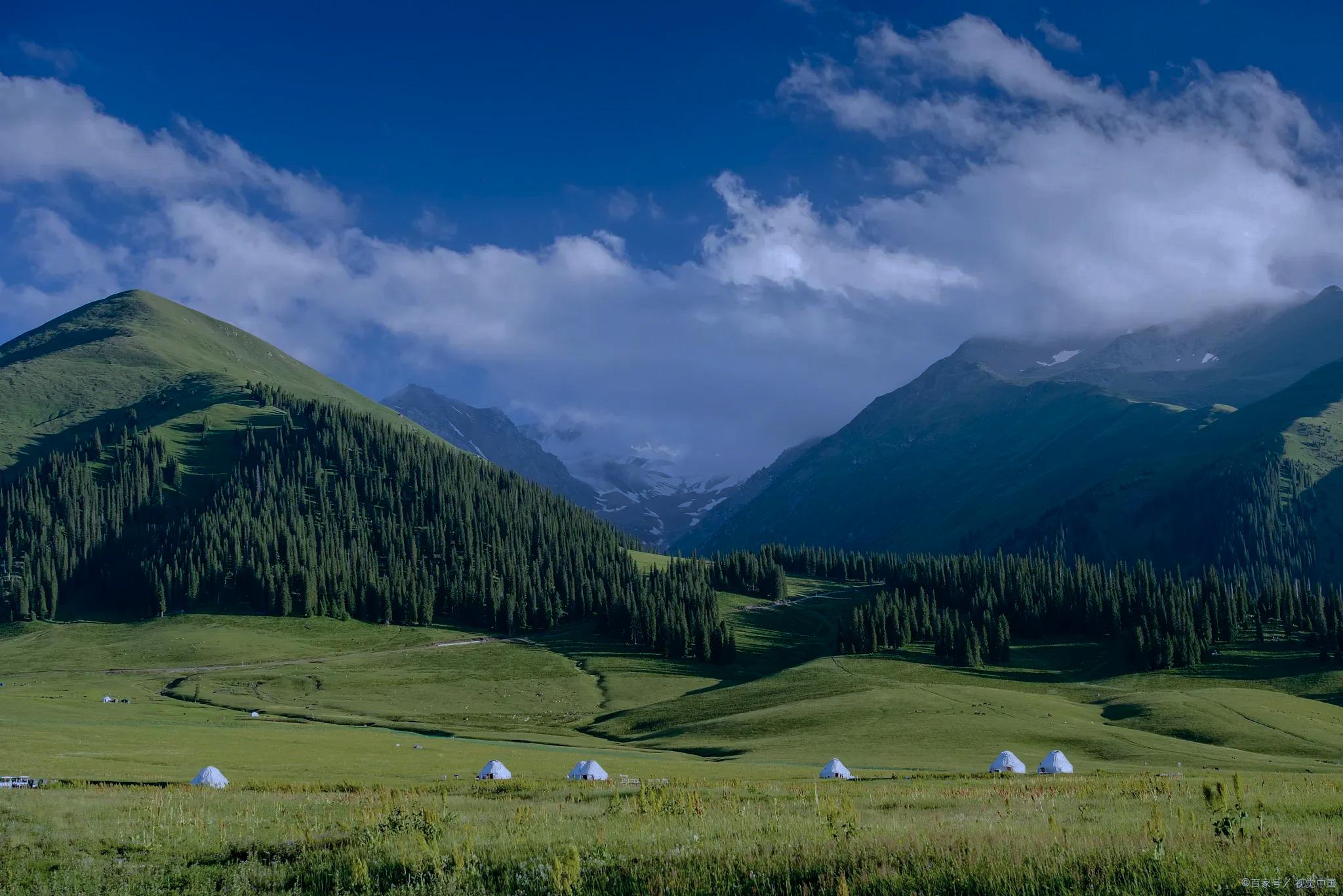 A Tianshan yurt valley near Akqi, home to Kyrgyz herding families